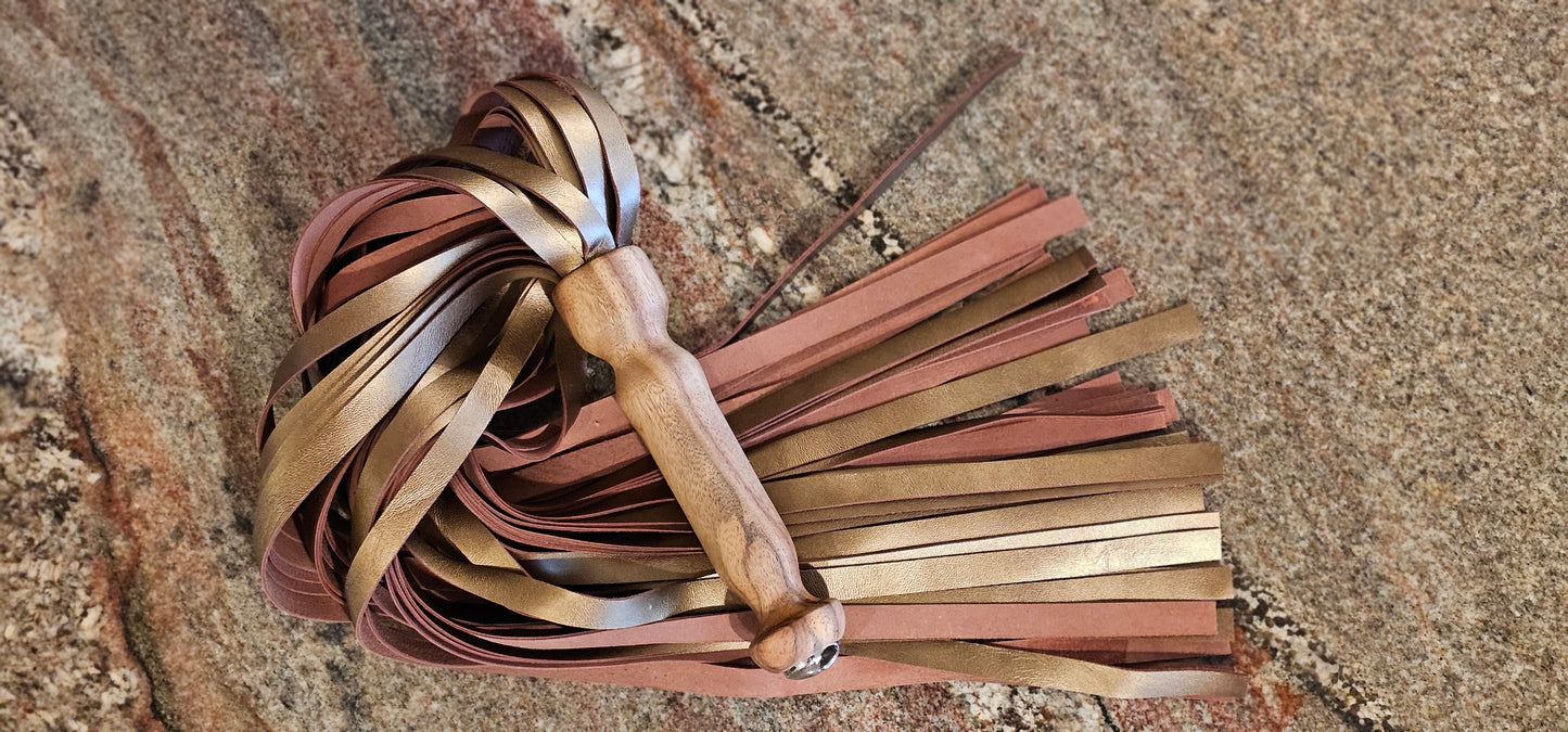 Rosewood handle Flogger with bronze Lamb skin falls