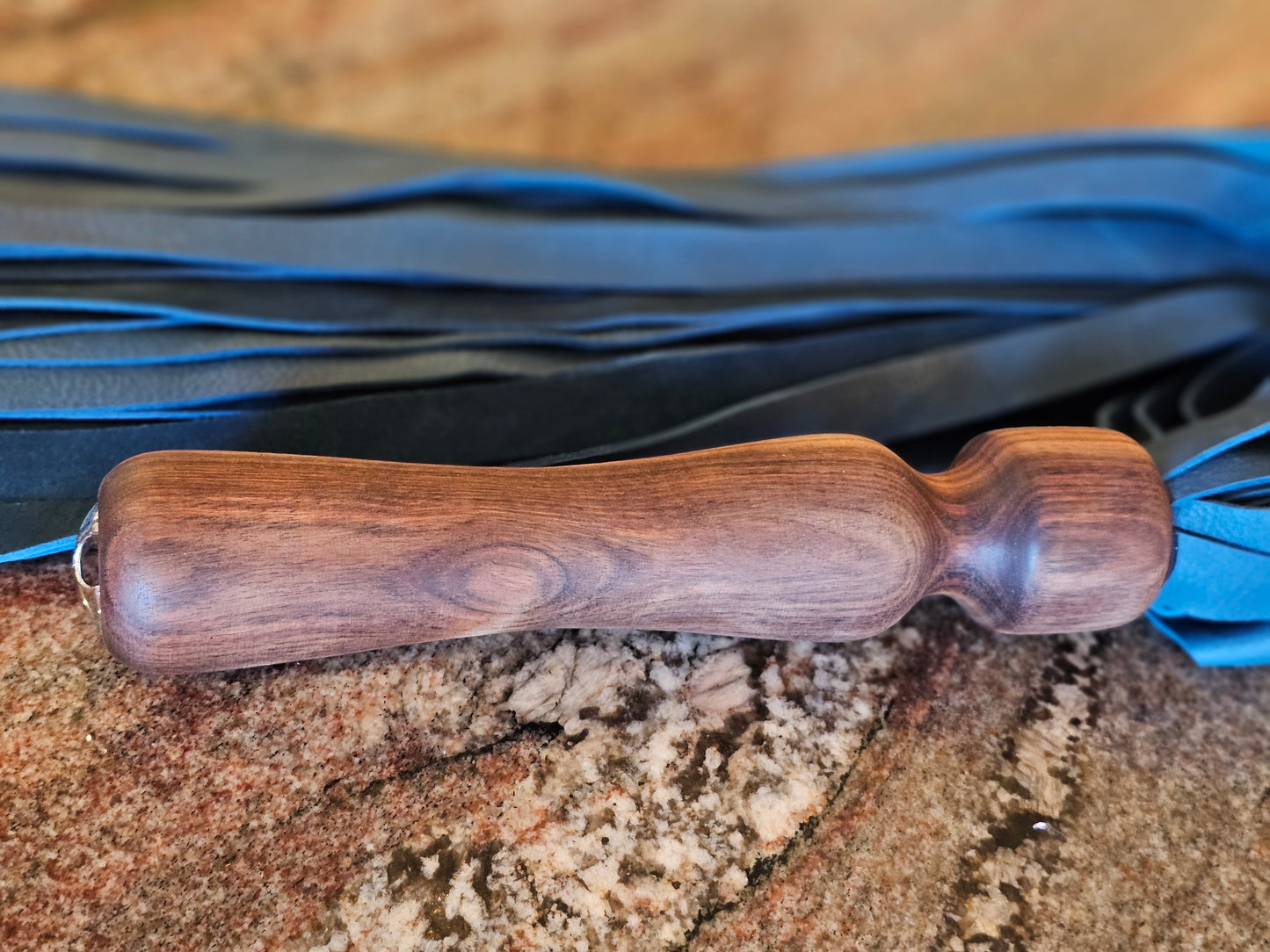 Walnut handle Flogger with Blue leather falls