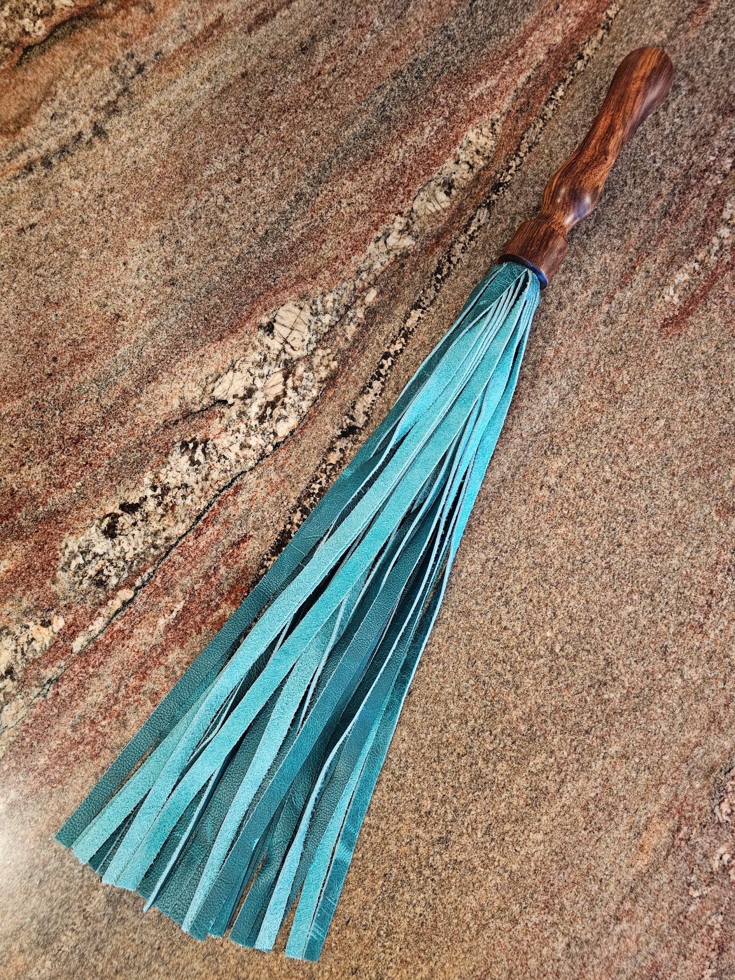 Walnut handle Flogger with Turquoise Lerado falls