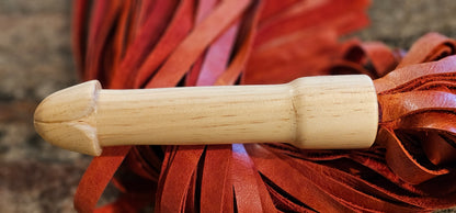 Penis Birch Handle Flogger with Reddish Orange Leather falls