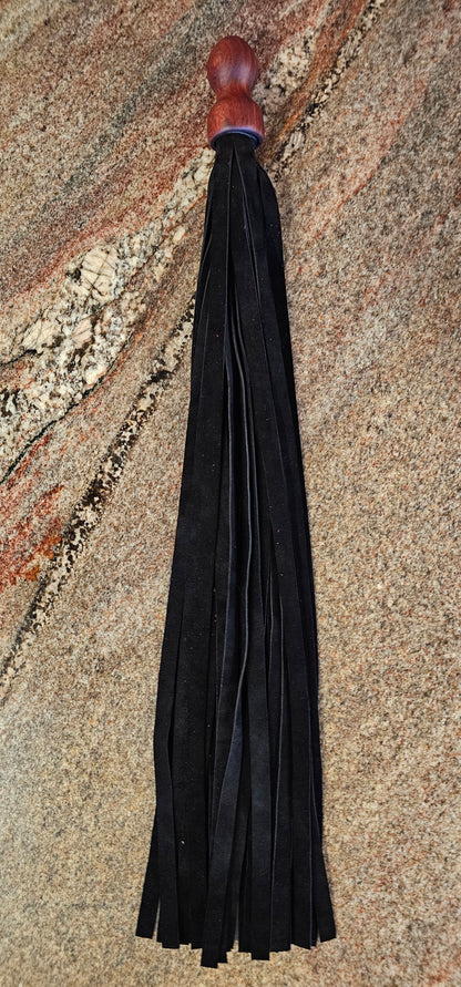 African Padouk handle with Black split Suede Flogger