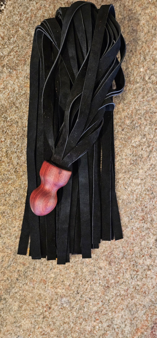 African Padouk handle with Black split Suede Flogger