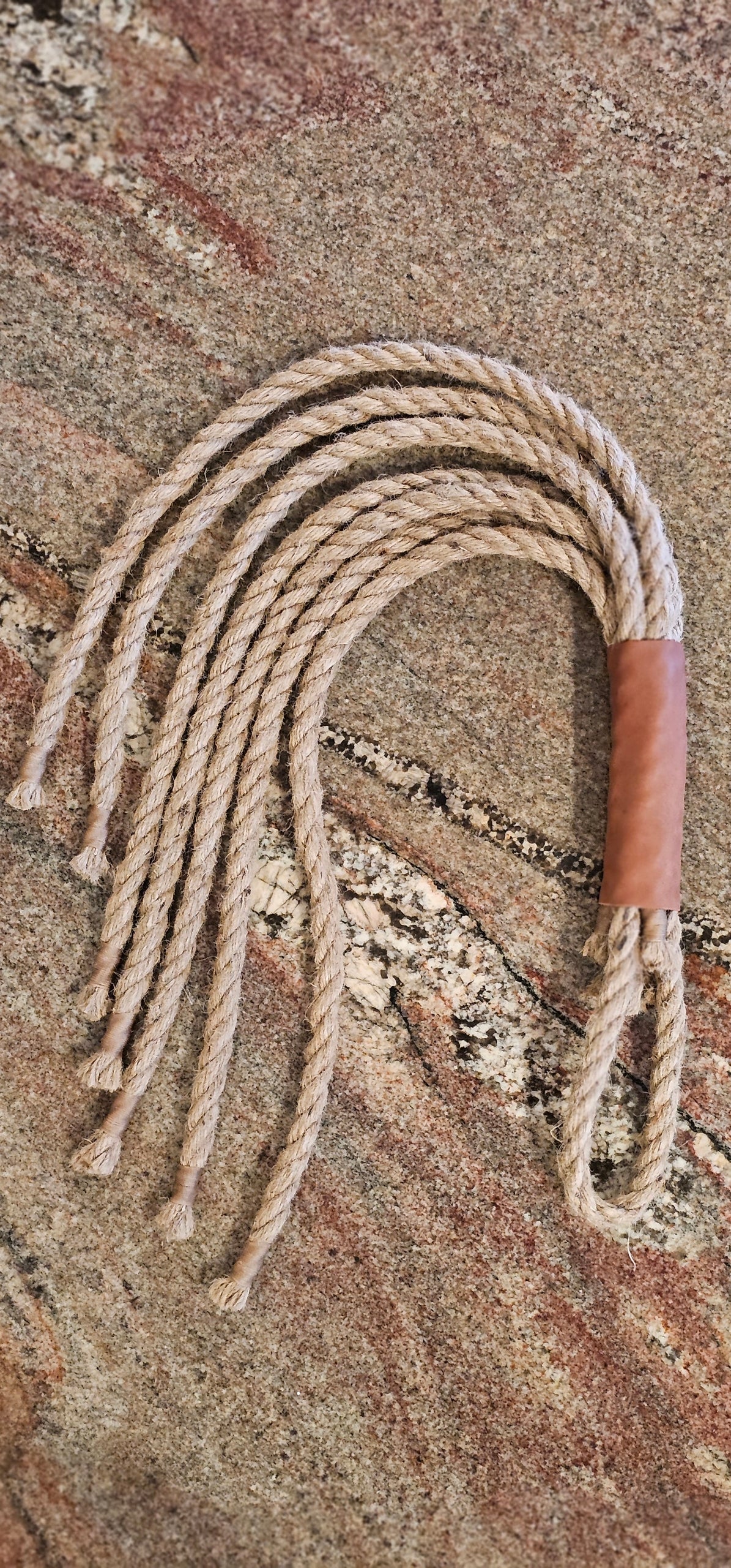 Brown Deer Tanned Cowhide handle with Jute Rope flogger